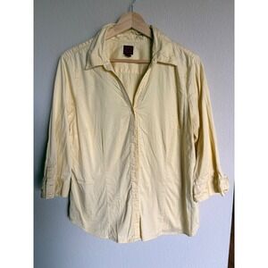 212 Collection Womens Yellow 3/4 Sleeve Stretch Button Down Blouse Size Large